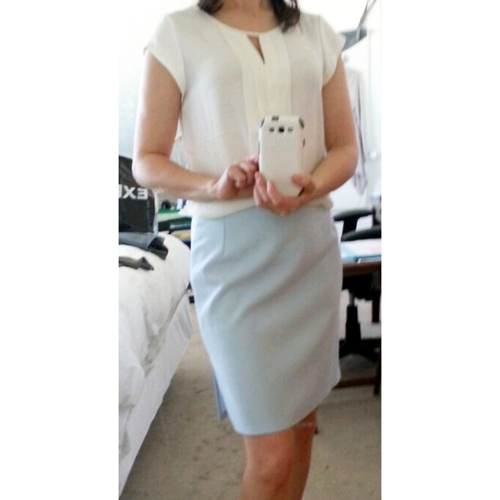 Light Blue Pencil Skirt with Side Slits - Picture 1 of 5